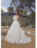 Strapless Ivory Lace Tulle Glitter Wedding Dress